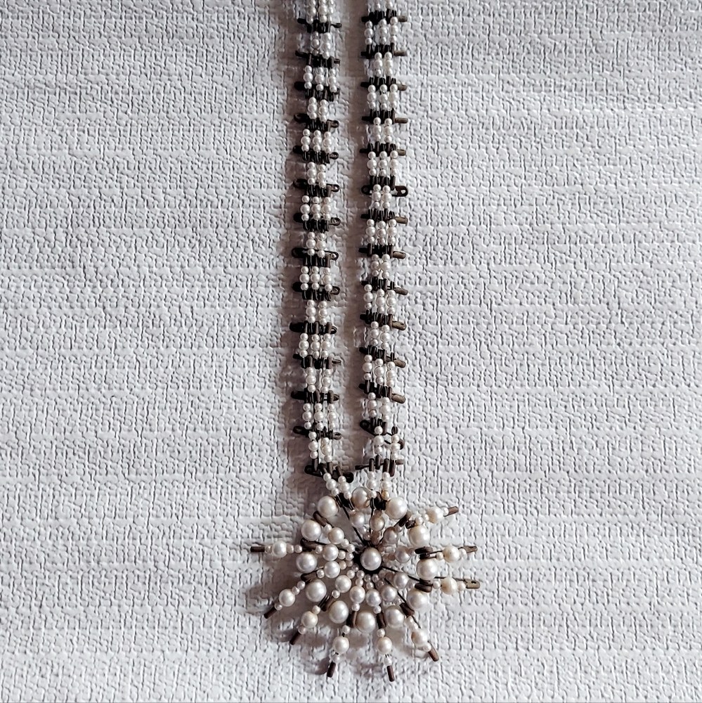 Hand Made Fux Pearl Safety Pin Necklace